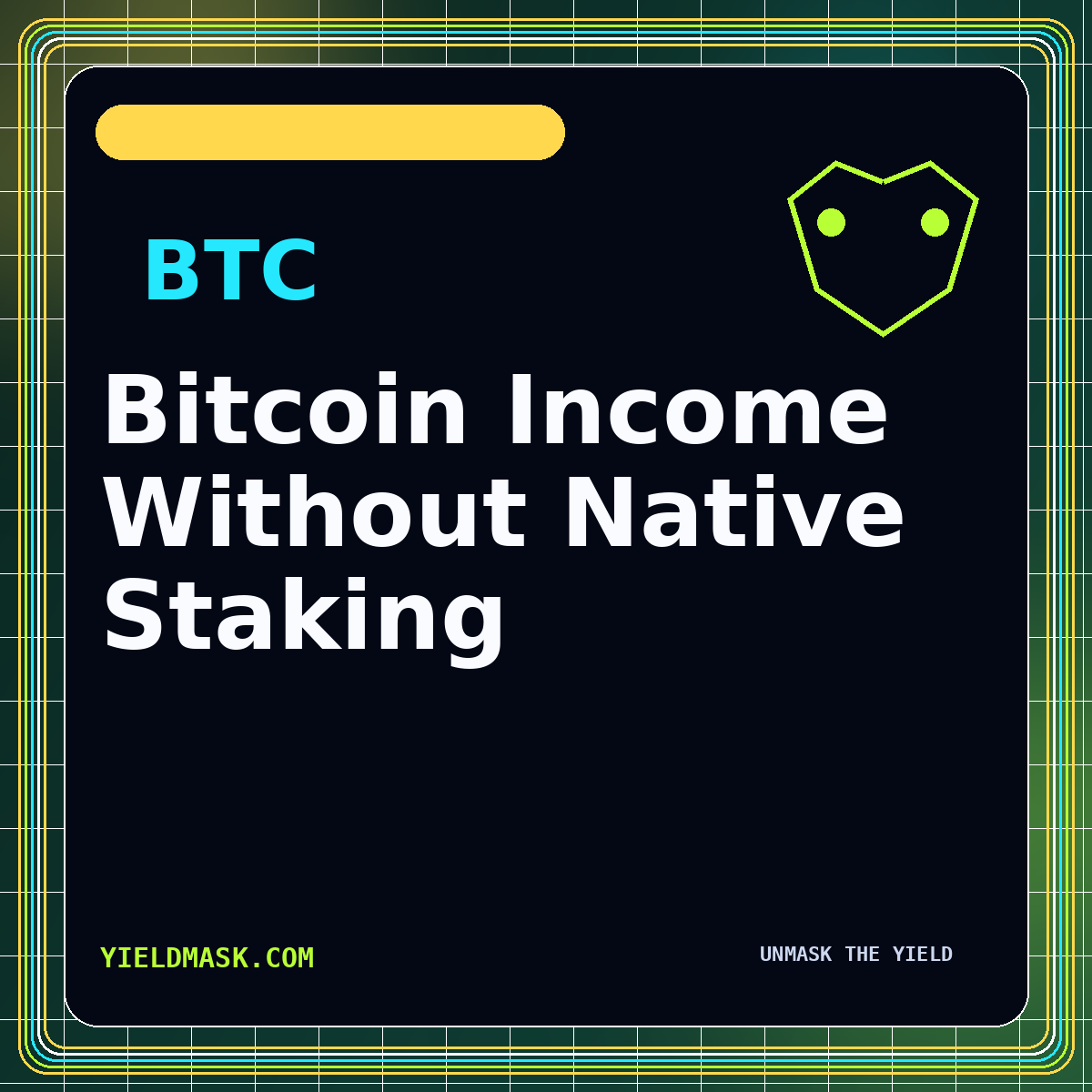 Bitcoin Income Without Native Staking neon typography card