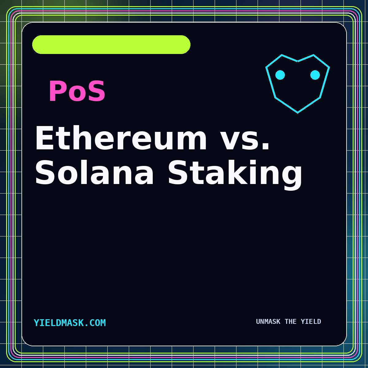Ethereum vs. Solana Staking neon typography card